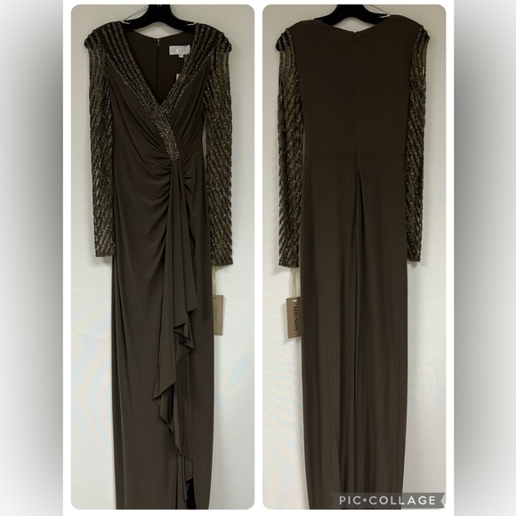 Mignon beaded sexy full length asymmetrically gathered surplice bodice gown - Picture 12 of 14